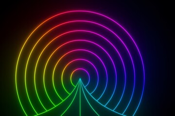 Vibrant neon rainbow - colored concentric circles form a dynamic, futuristic pattern, ideal for creative projects needing energetic and tech - inspired visuals.