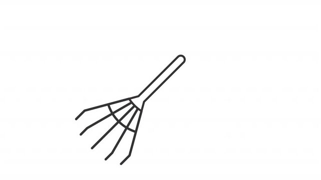 Animated rake line icon. Gardening tool animation. Moving instrument, pressing. Lawn cleaning equipment. Farming, agriculture. Outline element on white background. HD video with alpha channel