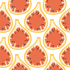 Fig summer pattern on white background. Simple seamless pattern with figs. Vector design for greeting card and invitation of seasonal summer holiday