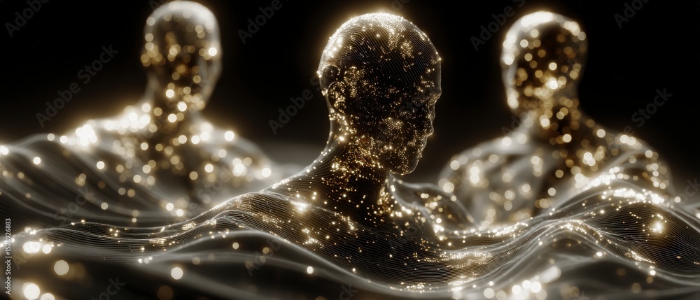 Poster abstract golden human figures network connection data visualization futuristic technolo