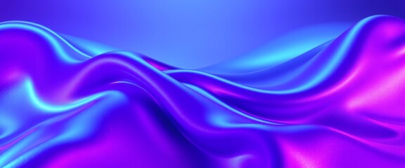 Abstract 3D Plastic Waves Background with Purple and Blue Textures and Shiny Light Reflections
