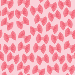 Seamless pattern of pink bows. Gift ribbons on checkered background. Coquette core cute trendy design. Design for wrapping paper, packaging, fabric, textile, home decor, gifts