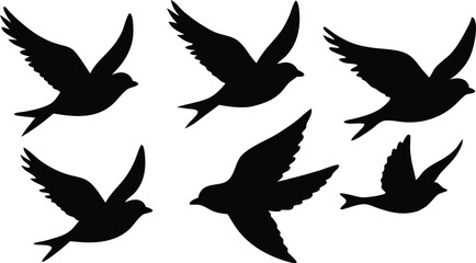 set of silhouettes of birds