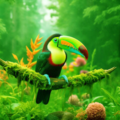 Tocan with green nature. Generative AI bird
