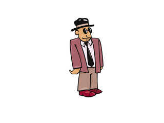 Cartoon man in fedora and suit illustration