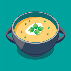 Creamy soup in a bowl. topped with herbs.