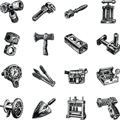Pack of Hand Tools Vintage Style Illustrations 