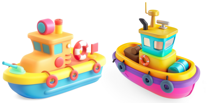 Colorful Cartoon Tugboat Illustration on a Transparent Background - Powered by Adobe