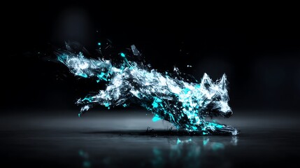 Fractured wolf gleaming with neon light
