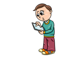 Young Boy Engaged in Using a Digital Tablet Device with Intense Concentration
