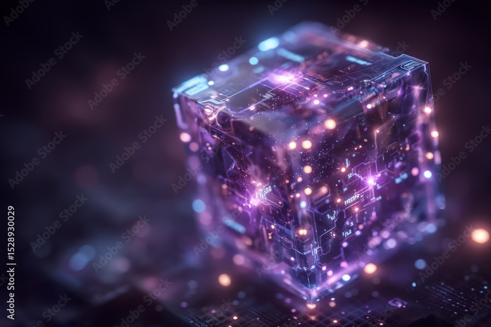 Poster futuristic glowing cube digital data network abstract technology