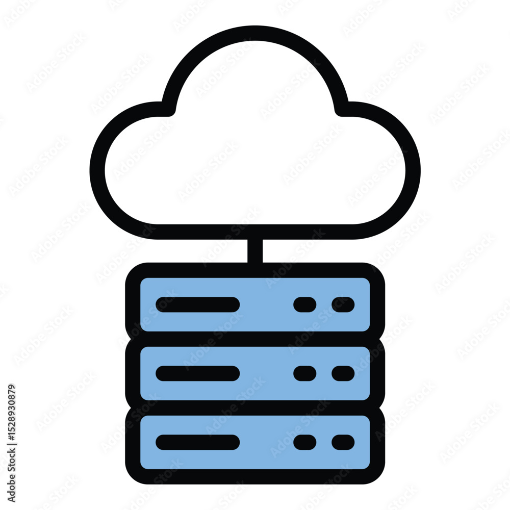 Poster data storage icon flat line style illustration representing digital file saving and information mana