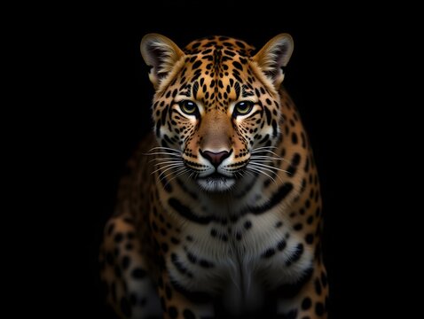 Majestic Amur Leopard Portrait Against Black Background