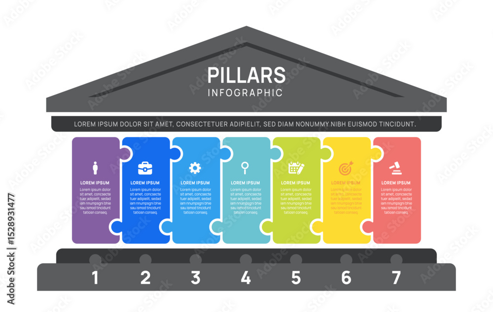 Wall mural five pillars framework infographic diagram chart template for business presentation vector illustrat