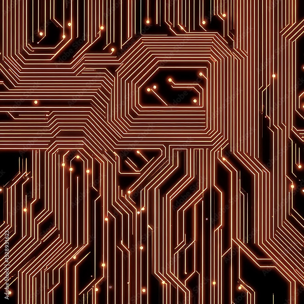 Poster abstract circuit board pattern with a seamless microchip design, illustrating digital technology and