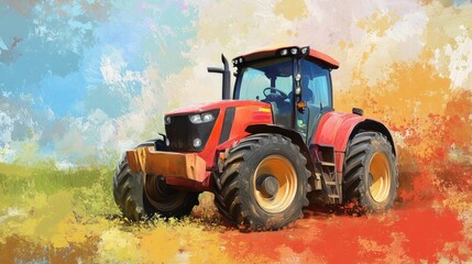 Fototapeta premium Impressionistic rendering of a modern tractor plowing through field agriculture