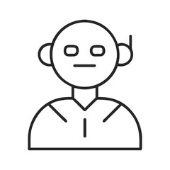 Line art representation of emotionless robot character or alien avatar with antenna