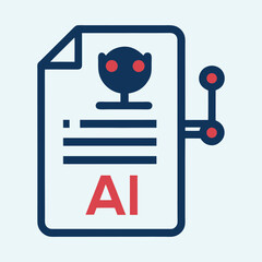 Artificial intelligence document with robot head and data connection icon symbol