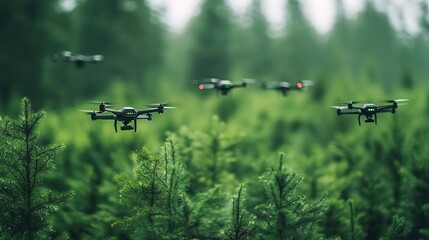 Atmospheric Drone Surveillance Over Lush Green Forest, Nature Background Scene