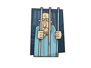 Sad Man Trapped Behind Prison Bars Feeling Lonely and Desperate