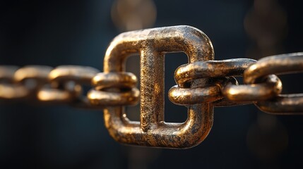 Detailed Golden Metallic Chain Links Connection Close Up