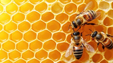 Honeycomb with Bees Close-Up Displaying the Natural Beauty of Apiculture