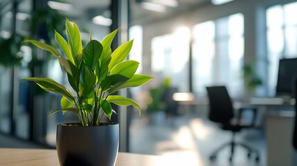 Elegant potted plant enhancing office ambiance and workspace atmosphere
