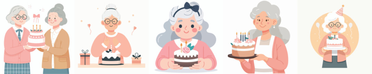 vector character grandma holding birthday cake