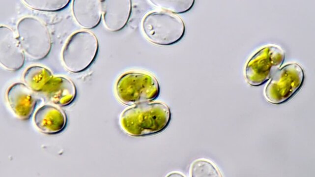 Microscope, Cosmarium algae cells 1000x magnification 