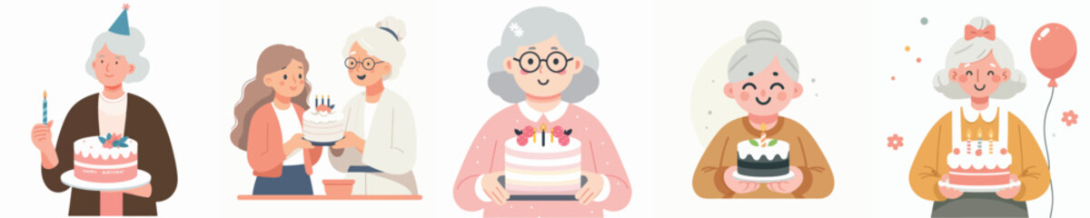 vector character grandma holding birthday cake