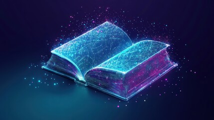 Illuminated Knowledge: A Glowing Book with Digital Sparkles Illustration