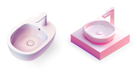 3D-Rendered Modern Sink with Colorful Lighting on a Transparent Background