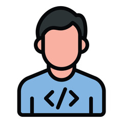 Developer icon flat line style illustration representing coding and software creation, suitable for programming, technology, and application development projects