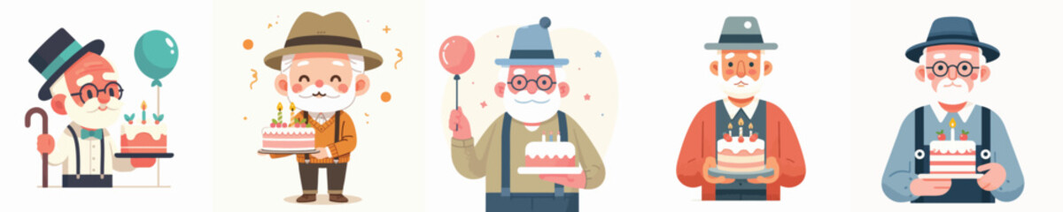 vector character grandfather holding birthday cake