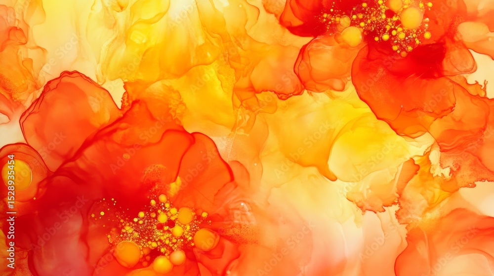 Aufkleber abstract alcohol ink background in vibrant orange and yellow tones featuring flowing marble texture 