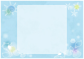 水彩画風貝殻のフレーム枠イラスト