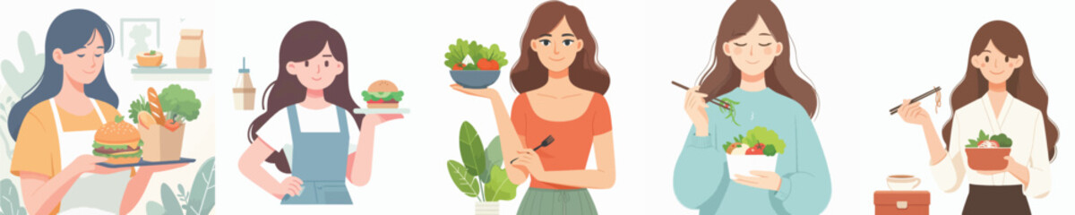 vector female character holding food
