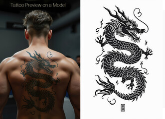 Bold tribal dragon tattoo design in striking blackwork style! Perfect for arm, shoulder, or back ink ideas. High-res, vector-style graphic for prints, merch, or digital art projects.