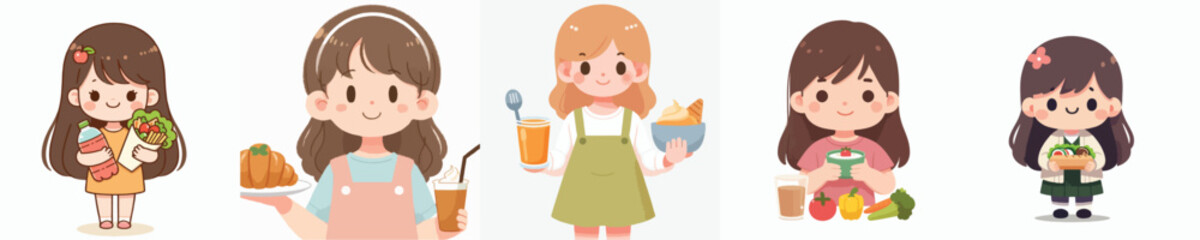 vector character girl holding food