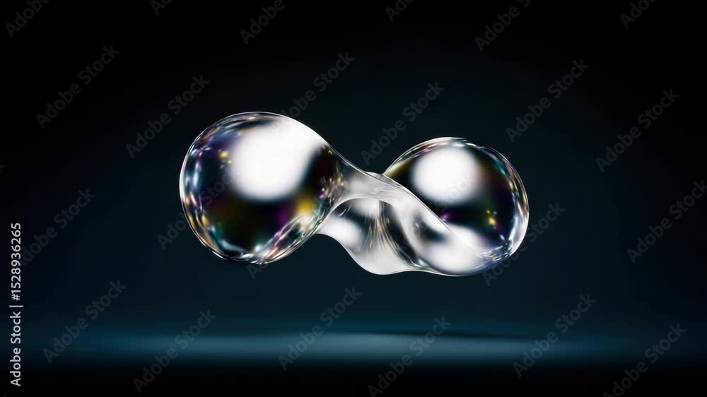 Poster two abstract soap bubbles. shiny glass texture with colored reflections, changing shape.
