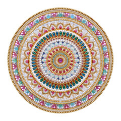 Intricate Mandala Design with Colorful Beads and Patterns Suitable for Backgrounds and Decorative Projects
