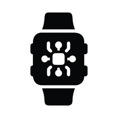 Smartwatch icon with abstract circuit design black silhouette isolated on white