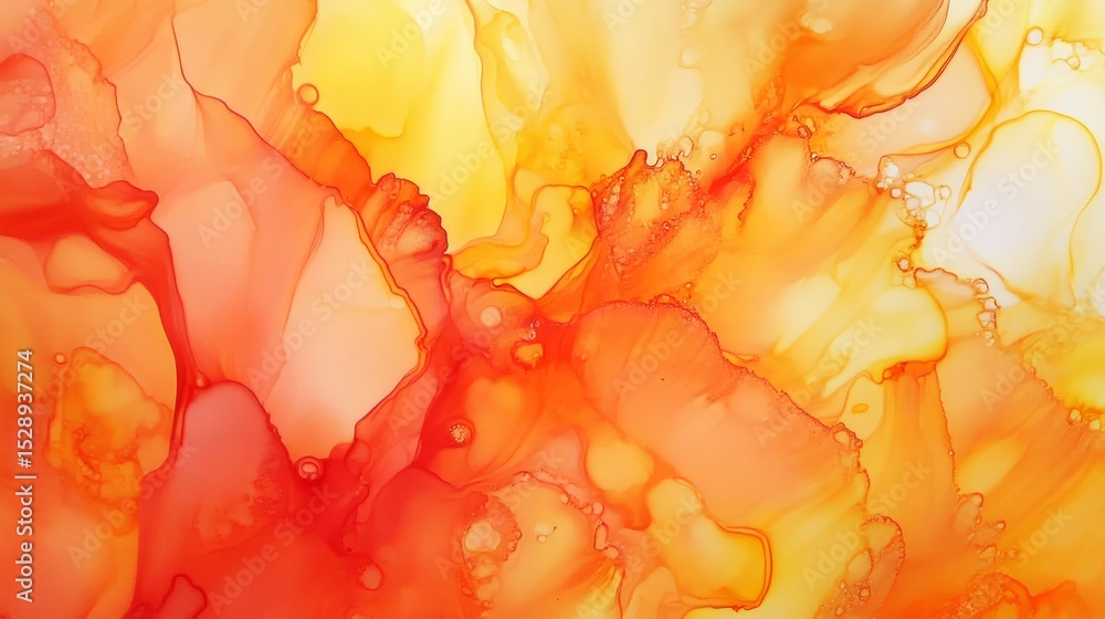 Aufkleber abstract alcohol ink background in vibrant orange and yellow tones featuring flowing marble texture 