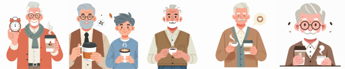 vector character grandfather holding coffee