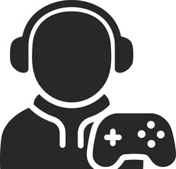 Gamer solid icon used in video game, streaming, and online entertainment design themes.