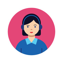 Minimalist vector portrait of a woman with headset in customer service role