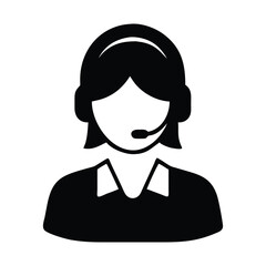 Customer service icon woman with headset black and white vector illustration
