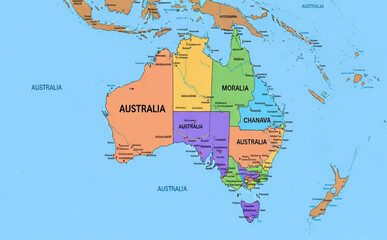 Obraz premium Detailed Colorful Political Map of Australia with States and Territories