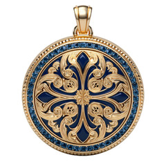 Elegant Gold and Blue Enamel Pendant with Intricate Floral Design and Vintage Style for Jewelry Enthusiasts