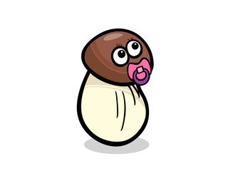 Cute cartoon baby mushroom with pacifier